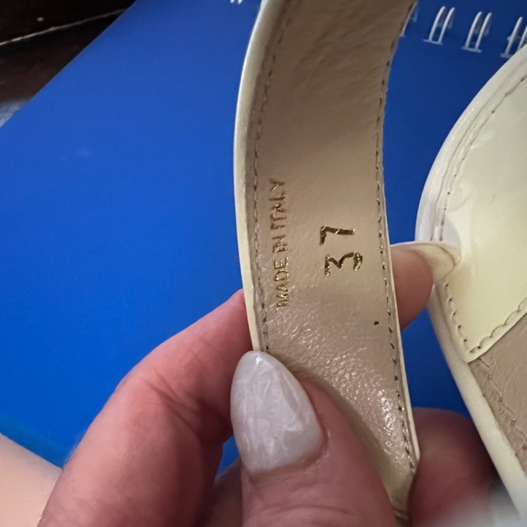 Prada Patent Leather Cream Color Nib Crisscross Wedge Sandals Size 37 - Picture 4 of 16